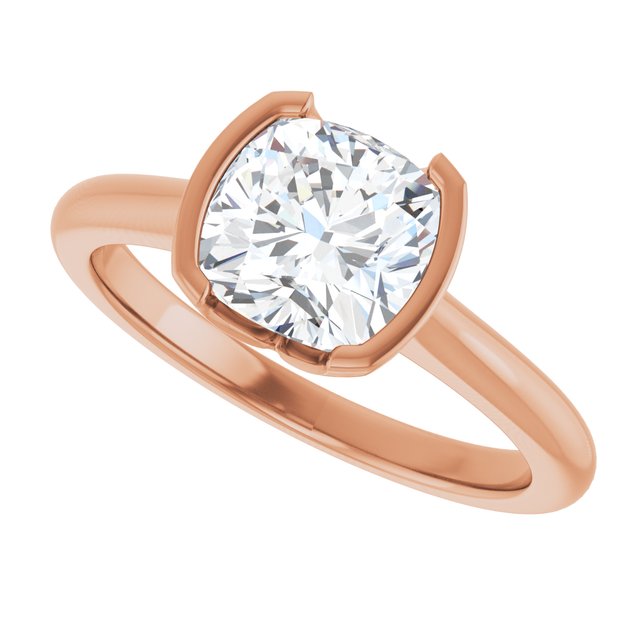 AVA Solitaire Cushion Engagement Ring with Half-Bezel - 18K Rose Gold - View 5