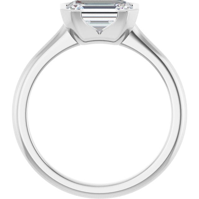AVA Solitaire Emerald Engagement Ring with Half-Bezel - Platinum - View 2
