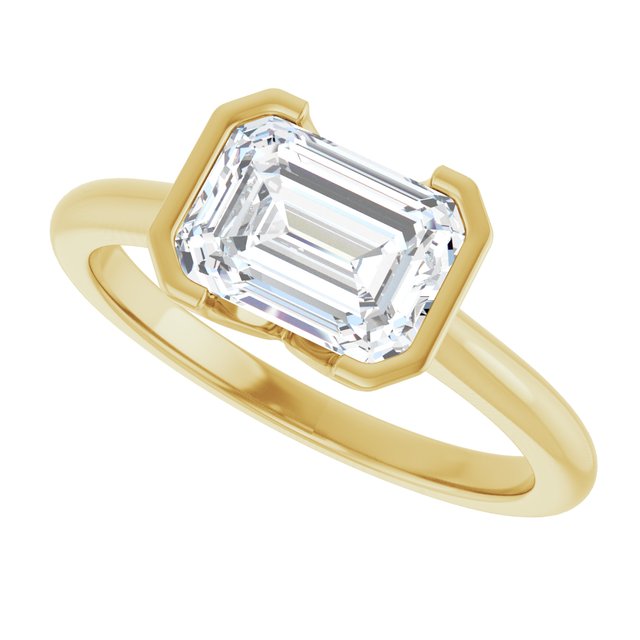 AVA Solitaire Emerald Engagement Ring with Half-Bezel - 18K Yellow Gold - View 5
