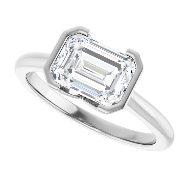 AVA Solitaire Emerald Engagement Ring with Half-Bezel - Platinum - View 5