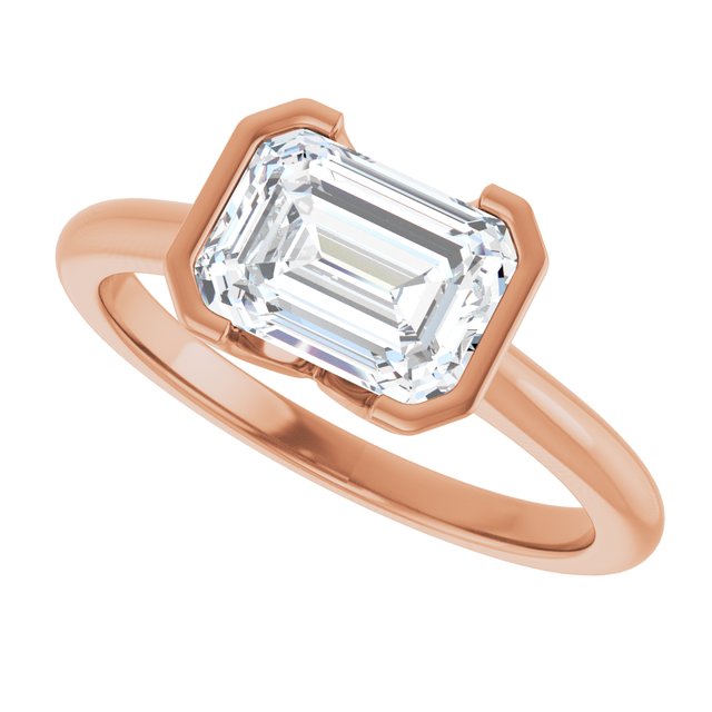 AVA Solitaire Emerald Engagement Ring with Half-Bezel - 18K Rose Gold - View 5