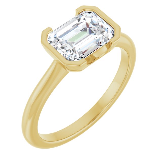 AVA Solitaire Emerald Engagement Ring with Half-Bezel - 18K Yellow Gold - View 1