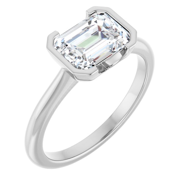 AVA Solitaire Emerald Engagement Ring with Half-Bezel - Platinum - View 1