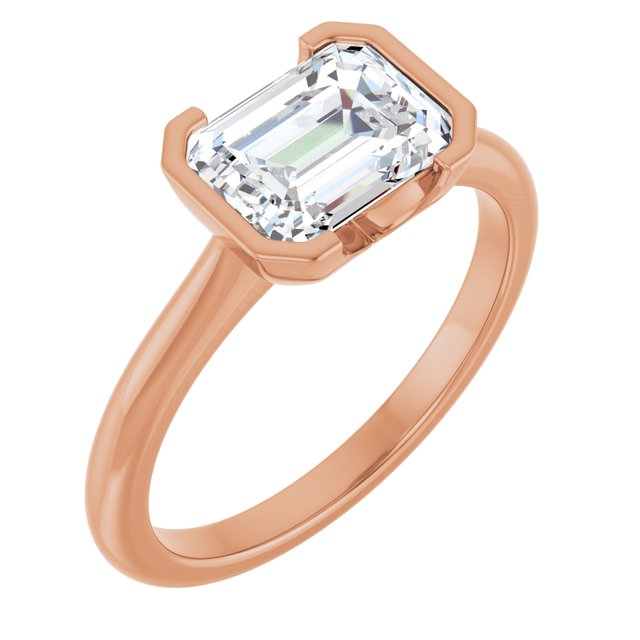 AVA Solitaire Emerald Engagement Ring with Half-Bezel - 18K Rose Gold - View 1