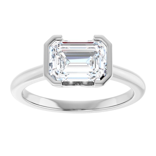 AVA Solitaire Emerald Engagement Ring with Half-Bezel - Platinum - View 3