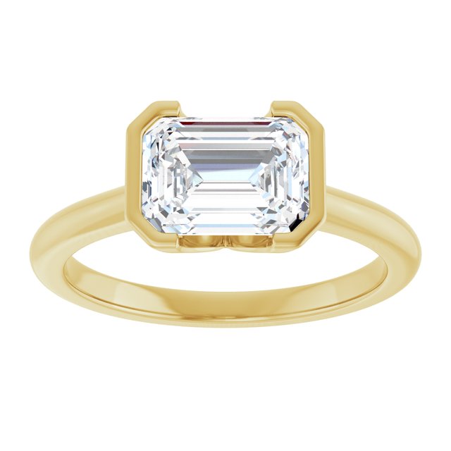 AVA Solitaire Emerald Engagement Ring with Half-Bezel - 18K Yellow Gold - View 3