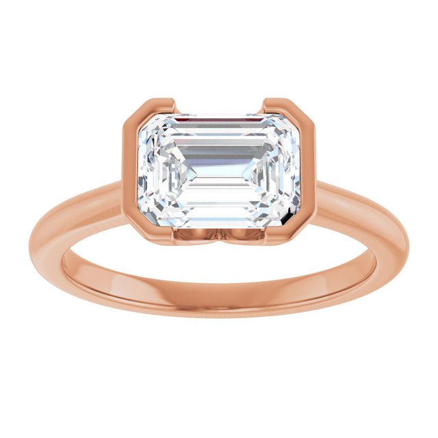 AVA Solitaire Emerald Engagement Ring with Half-Bezel - 18K Rose Gold - View 3