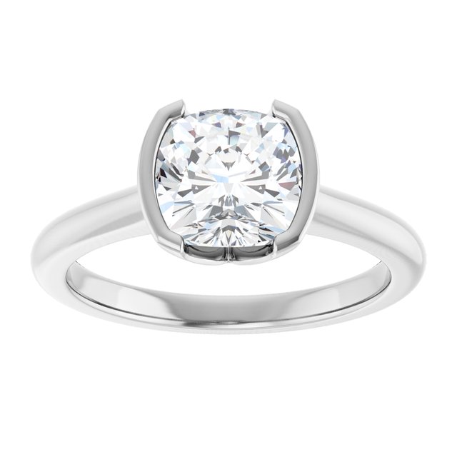 AVA Solitaire Cushion Engagement Ring with Half-Bezel - Platinum - View 3