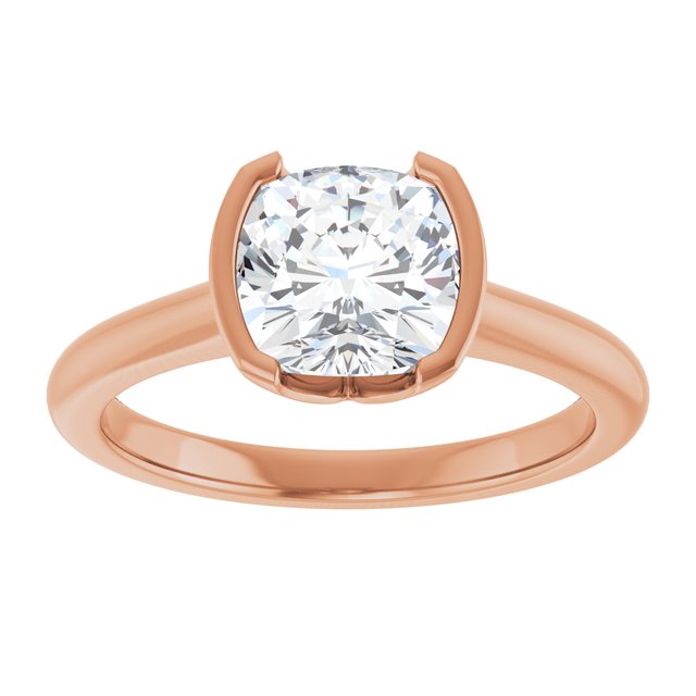 AVA Solitaire Cushion Engagement Ring with Half-Bezel - 18K Rose Gold - View 3
