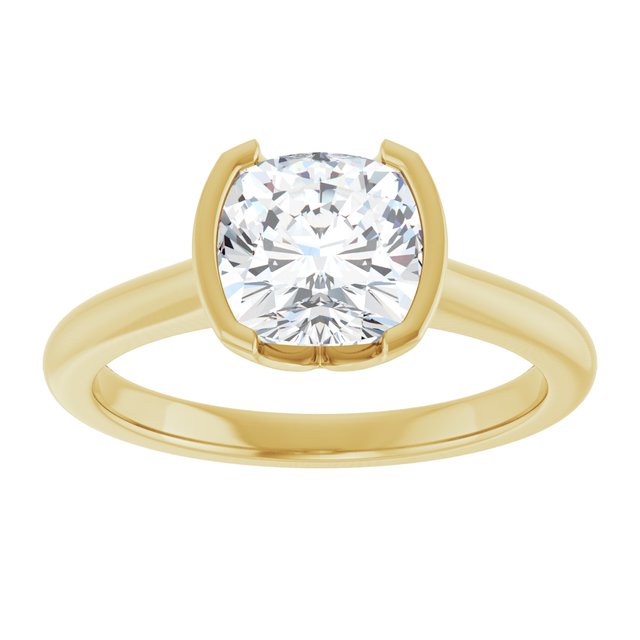 AVA Solitaire Cushion Engagement Ring with Half-Bezel - 18K Yellow Gold - View 3