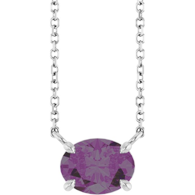 10K White Gold Lab-Grown Alexandrite 8 X 6 mm 10K White Lab-Grown Alexandrite 18" Necklace Jewelry