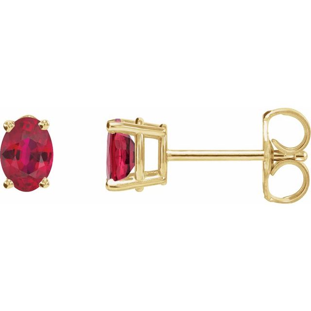 10K Yellow Gold Lab-Grown Ruby 7 X 5 mm AUDREY Oval Lab-Grown Gemstone Stud Earrings Jewelry