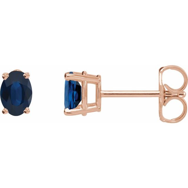 10K Rose Gold Lab-Grown Blue Sapphire 6 X 4 mm AUDREY Oval Lab-Grown Gemstone Stud Earrings Jewelry