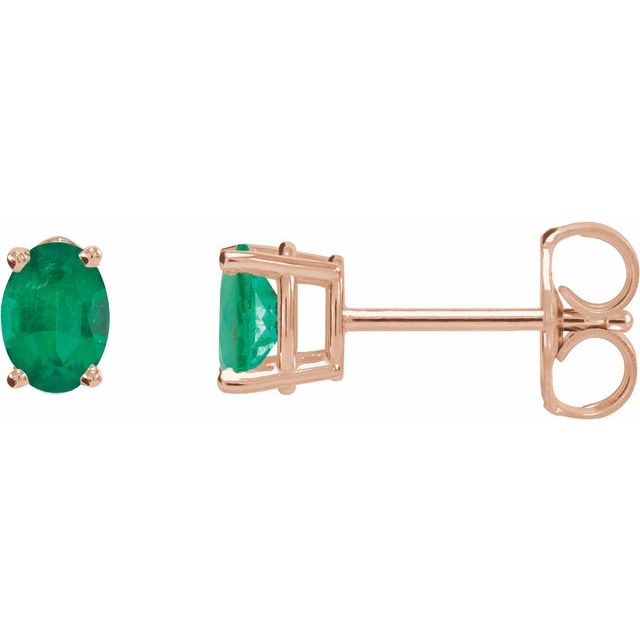 10K Rose Gold Lab-Grown Emerald 7 X 5 mm AUDREY Oval Lab-Grown Gemstone Stud Earrings Jewelry