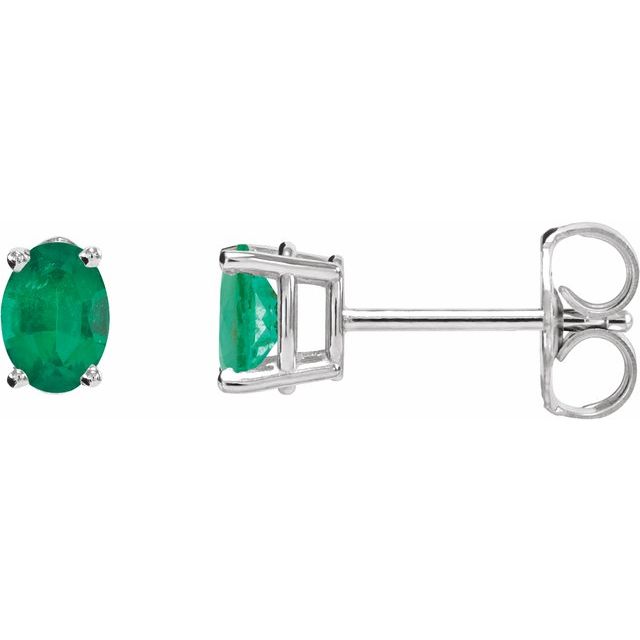 10K White Gold Lab-Grown Emerald 6 X 4 mm AUDREY Oval Lab-Grown Gemstone Stud Earrings Jewelry