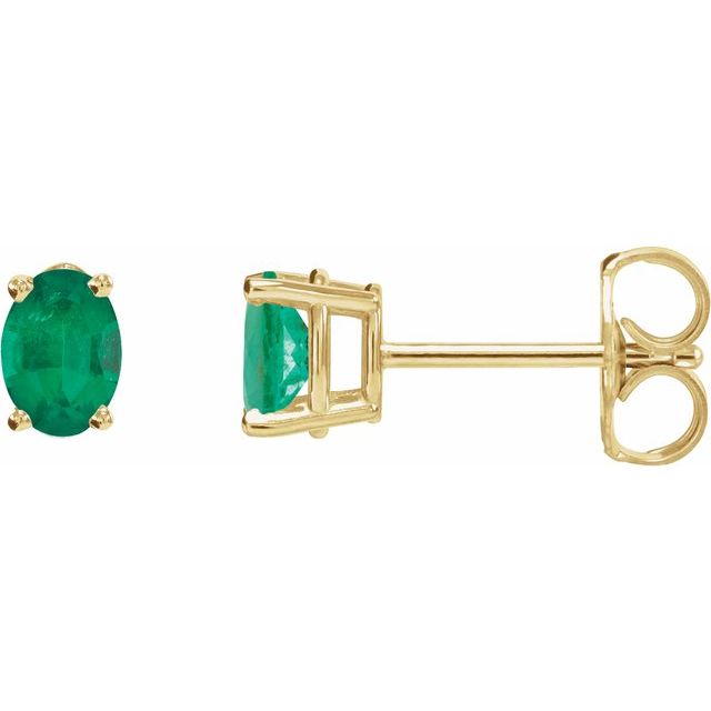 10K Yellow Gold Lab-Grown Emerald 6 X 4 mm AUDREY Oval Lab-Grown Gemstone Stud Earrings Jewelry
