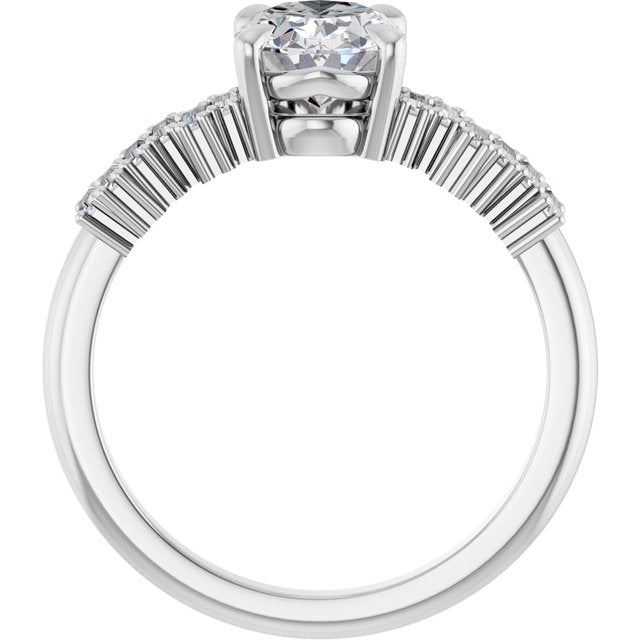 KALIA Solitaire Oval Engagement Ring with Uneven Baguette Band - Platinum - View 2