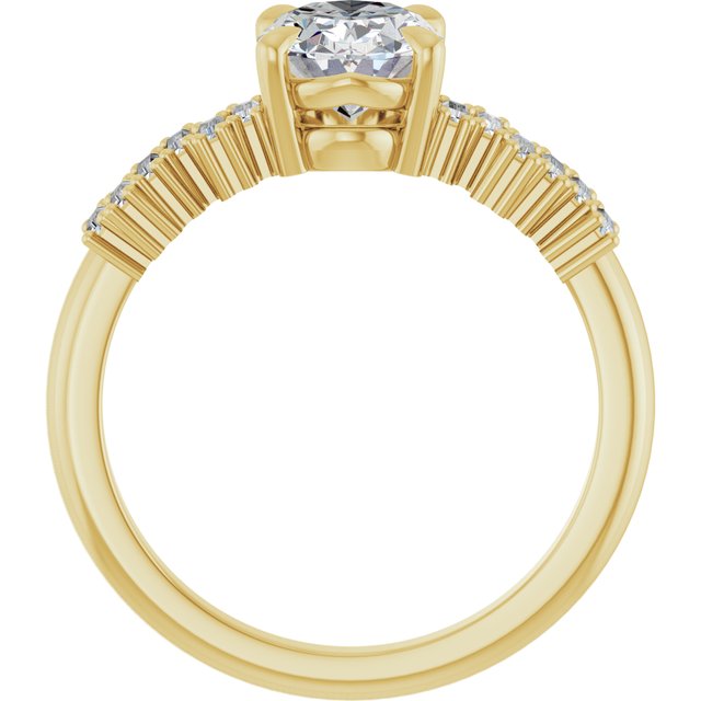KALIA Solitaire Oval Engagement Ring with Uneven Baguette Band - 18K Yellow Gold - View 2