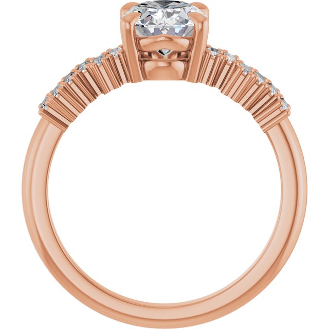 KALIA Solitaire Oval Engagement Ring with Uneven Baguette Band - 18K Rose Gold - View 2