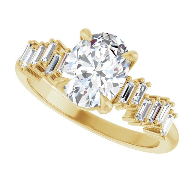 KALIA Solitaire Oval Engagement Ring with Uneven Baguette Band - 18K Yellow Gold - View 5