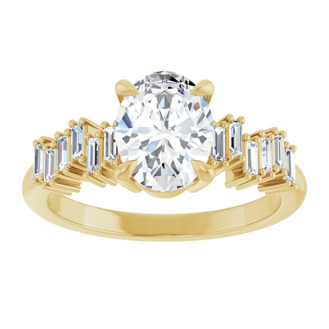 KALIA Solitaire Oval Engagement Ring with Uneven Baguette Band - 18K Yellow Gold - View 3