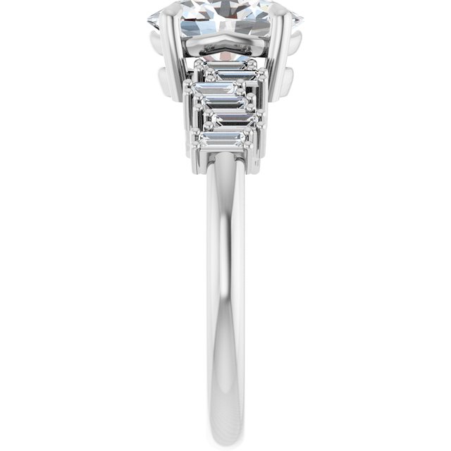 KALIA Solitaire Oval Engagement Ring with Uneven Baguette Band - Platinum - View 4
