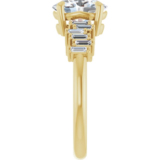 KALIA Solitaire Oval Engagement Ring with Uneven Baguette Band - 18K Yellow Gold - View 4