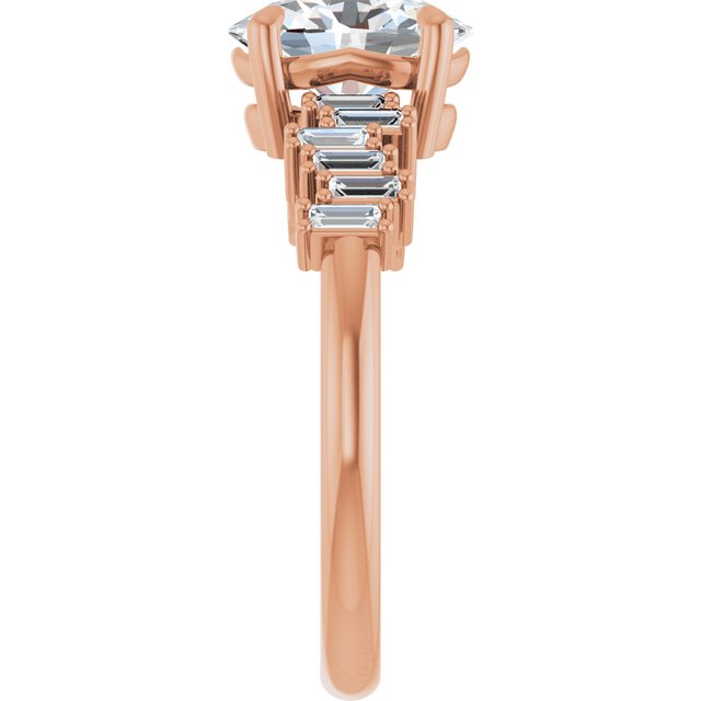 KALIA Solitaire Oval Engagement Ring with Uneven Baguette Band - 18K Rose Gold - View 4