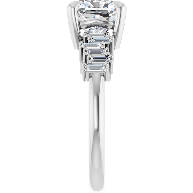 KALIA Solitaire Cushion Engagement Ring with Uneven Baguette Band - Platinum - View 4