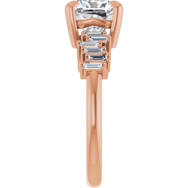 KALIA Solitaire Cushion Engagement Ring with Uneven Baguette Band - 18K Rose Gold - View 4