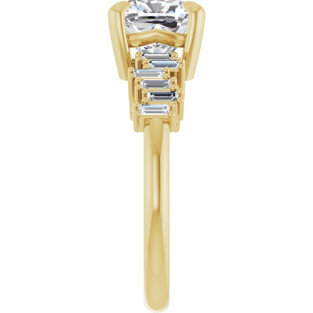 KALIA Solitaire Cushion Engagement Ring with Uneven Baguette Band - 18K Yellow Gold - View 4