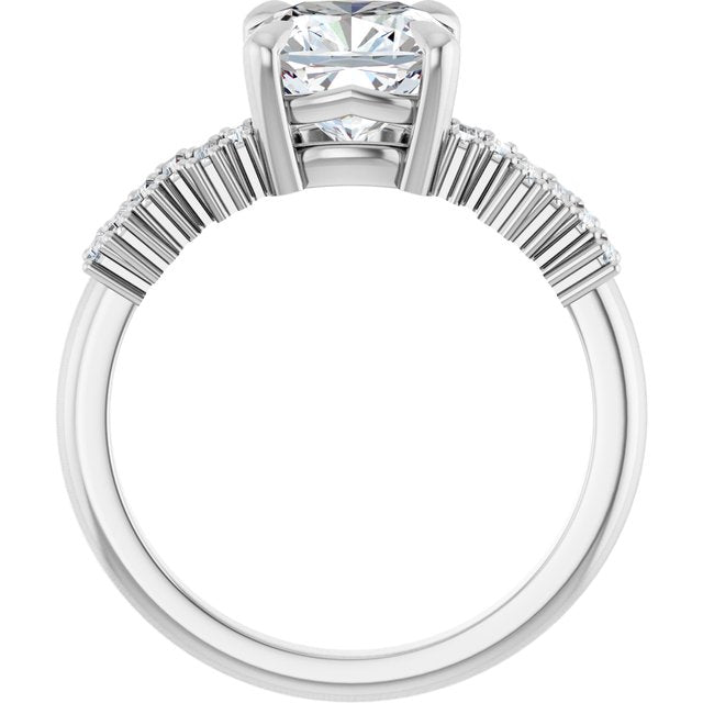 KALIA Solitaire Cushion Engagement Ring with Uneven Baguette Band - Platinum - View 2