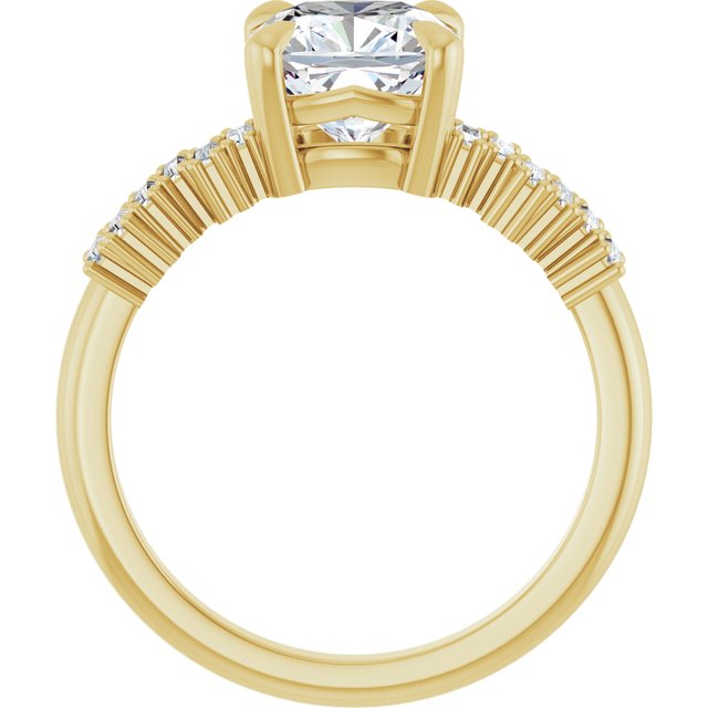 KALIA Solitaire Cushion Engagement Ring with Uneven Baguette Band - 18K Yellow Gold - View 2