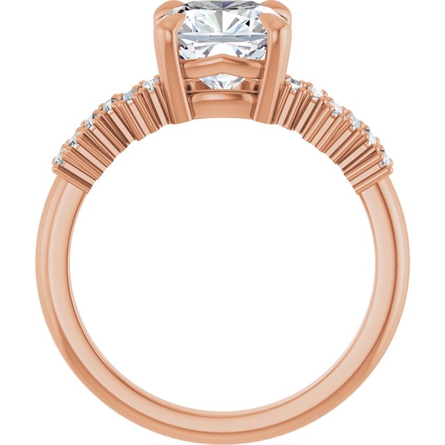 KALIA Solitaire Cushion Engagement Ring with Uneven Baguette Band - 18K Rose Gold - View 2