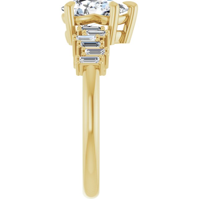 KALIA Solitaire Pear Engagement Ring with Uneven Baguette Band - 18K Yellow Gold - View 4