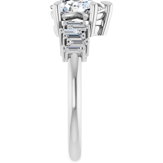 KALIA Solitaire Pear Engagement Ring with Uneven Baguette Band - Platinum - View 4