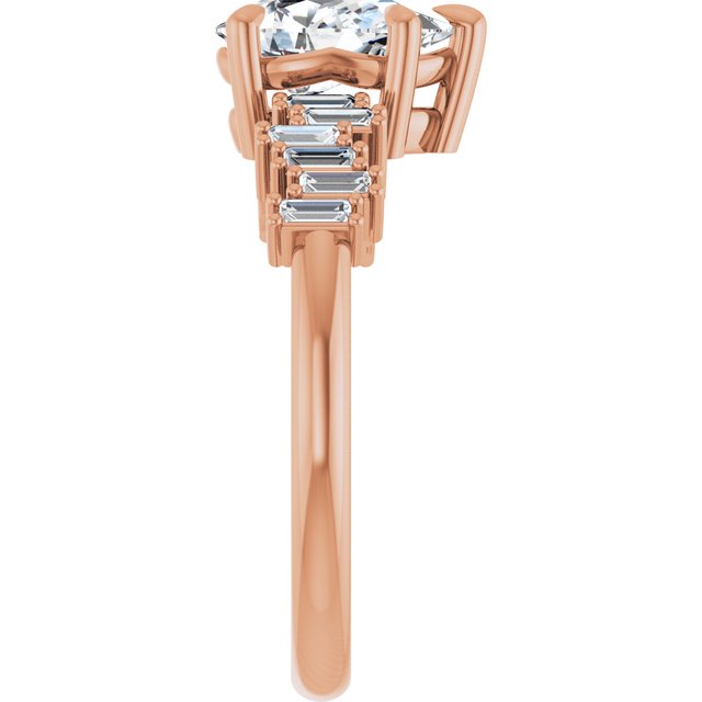 KALIA Solitaire Pear Engagement Ring with Uneven Baguette Band - 18K Rose Gold - View 4