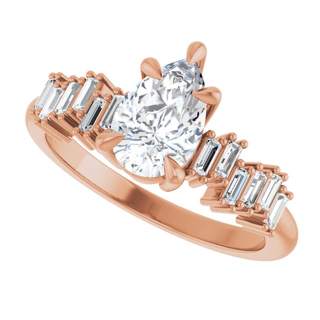 KALIA Solitaire Pear Engagement Ring with Uneven Baguette Band - 18K Rose Gold - View 5