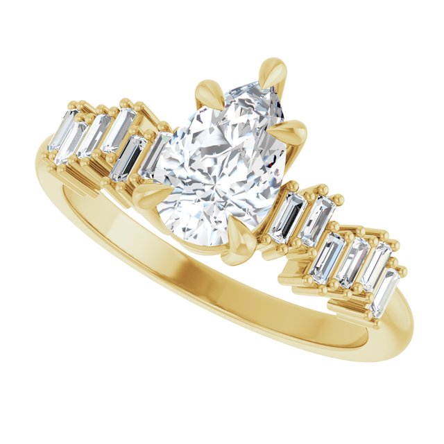 KALIA Solitaire Pear Engagement Ring with Uneven Baguette Band - 18K Yellow Gold - View 5