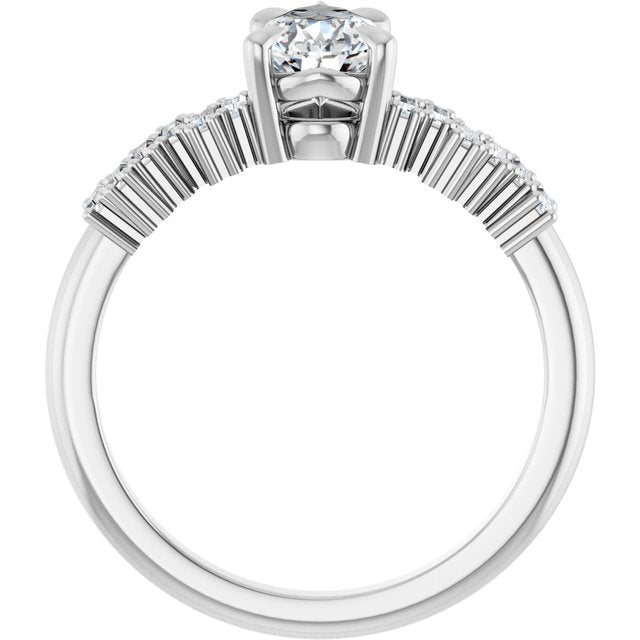 KALIA Solitaire Pear Engagement Ring with Uneven Baguette Band - Platinum - View 2