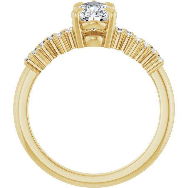 KALIA Solitaire Pear Engagement Ring with Uneven Baguette Band - 18K Yellow Gold - View 2
