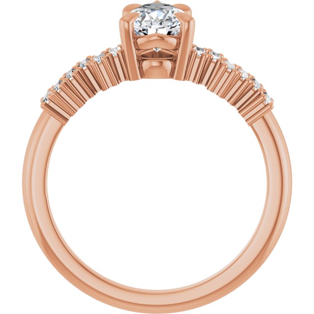 KALIA Solitaire Pear Engagement Ring with Uneven Baguette Band - 18K Rose Gold - View 2