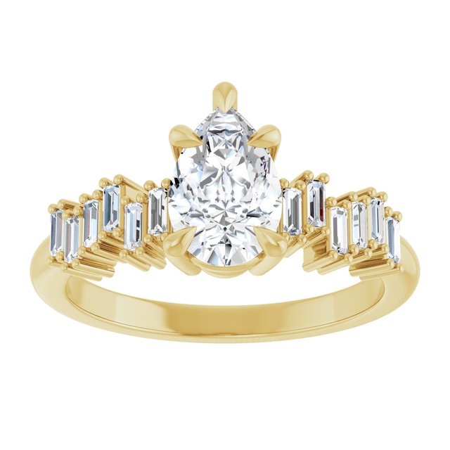 KALIA Solitaire Pear Engagement Ring with Uneven Baguette Band - 18K Yellow Gold - View 3