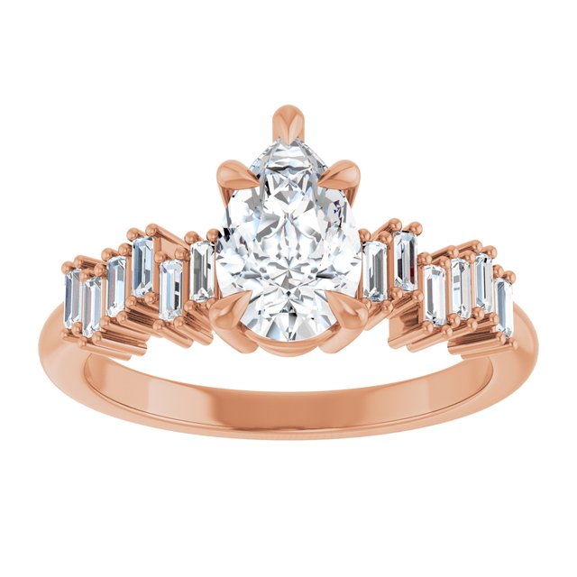 KALIA Solitaire Pear Engagement Ring with Uneven Baguette Band - 18K Rose Gold - View 3