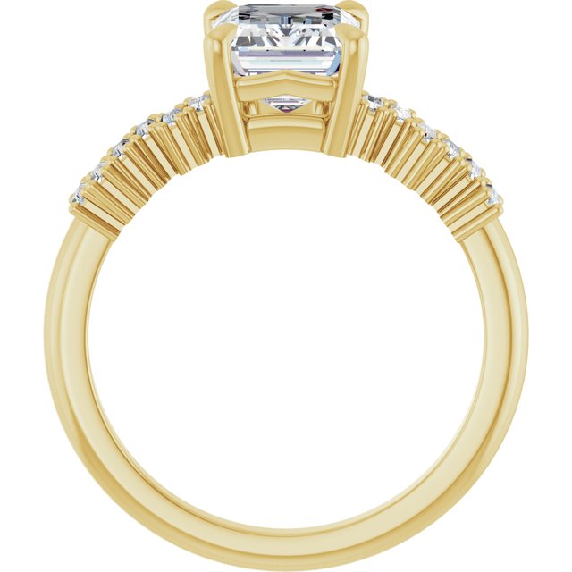 KALIA Solitaire Emerald Engagement Ring with Uneven Baguette Band - 18K Yellow Gold - View 2