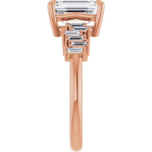 KALIA Solitaire Emerald Engagement Ring with Uneven Baguette Band - 18K Rose Gold - View 4