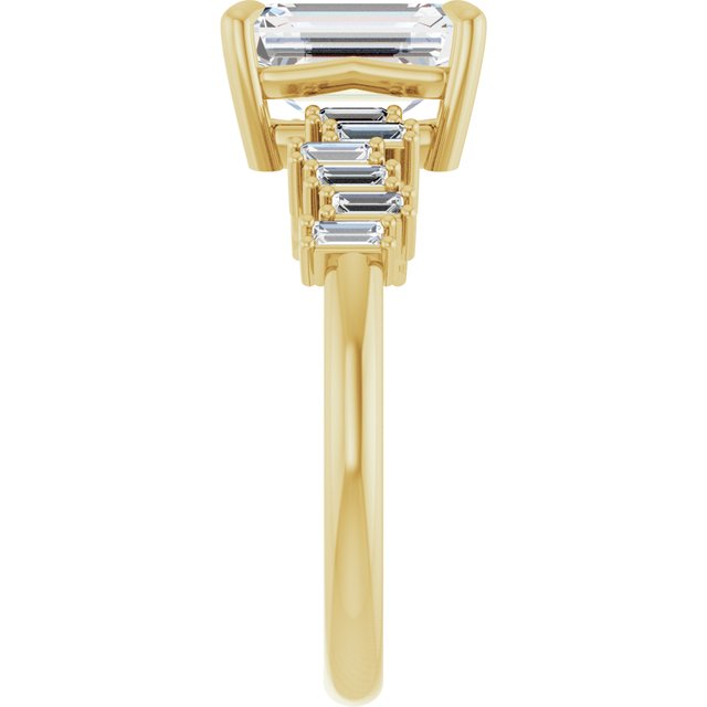 KALIA Solitaire Emerald Engagement Ring with Uneven Baguette Band - 18K Yellow Gold - View 4