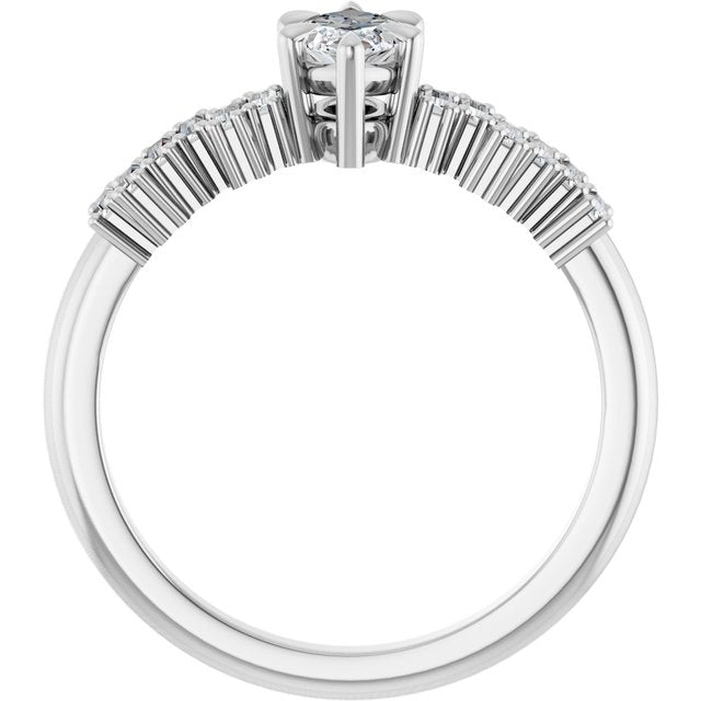 KALIA Solitaire Marquise Engagement Ring with Uneven Baguette Band - Platinum - View 2