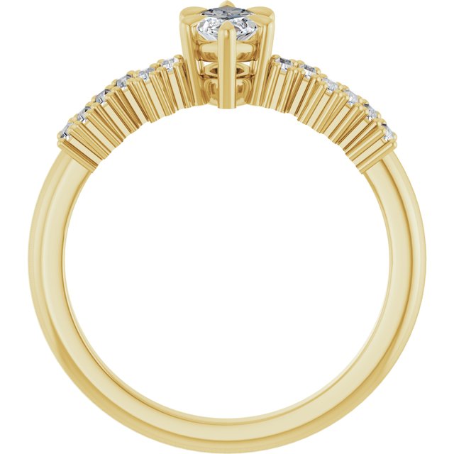 KALIA Solitaire Marquise Engagement Ring with Uneven Baguette Band - 18K Yellow Gold - View 2