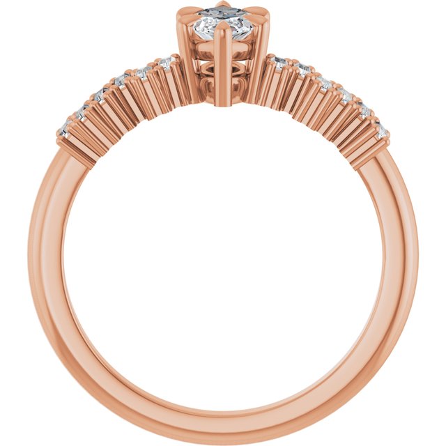 KALIA Solitaire Marquise Engagement Ring with Uneven Baguette Band - 18K Rose Gold - View 2
